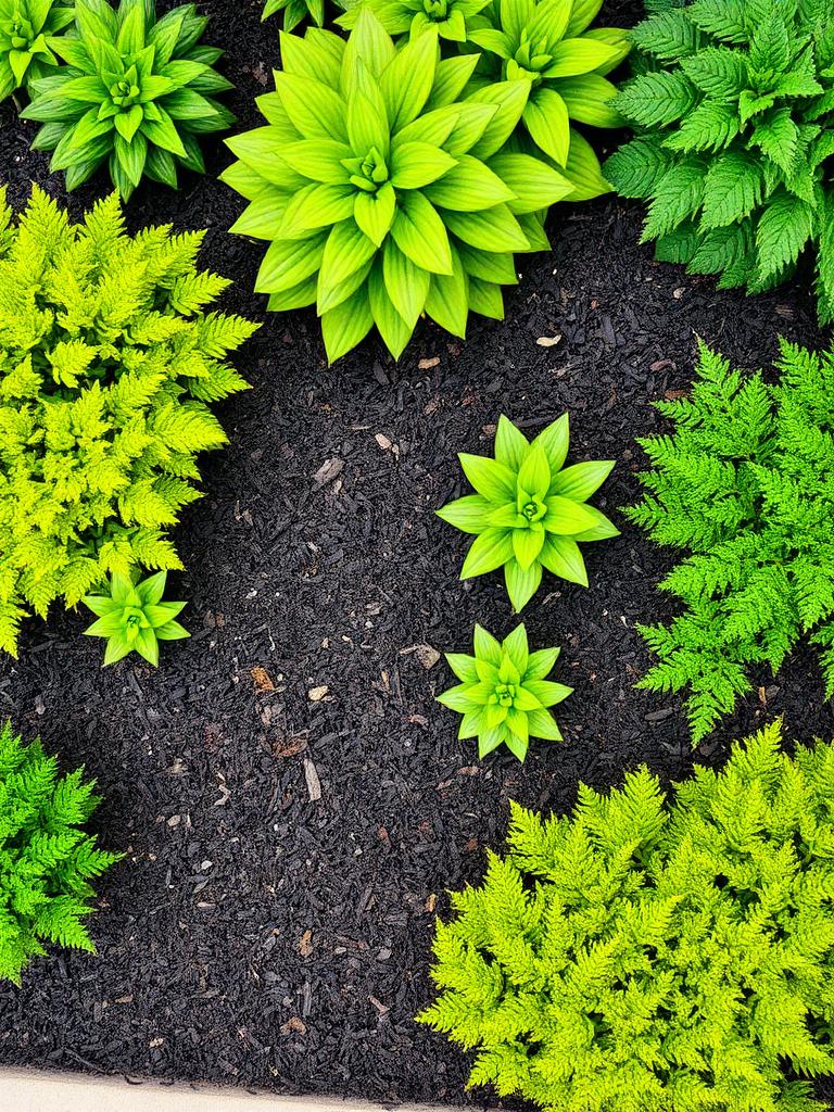 Fresh mulch installation around plantings