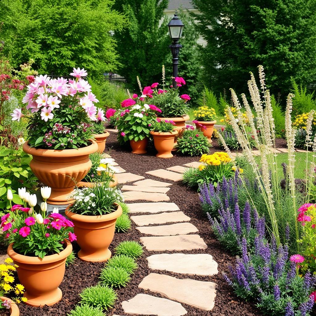 Custom garden with terracotta planters